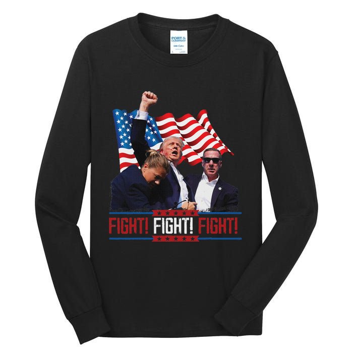 Trump 2024 President Fight Bloodied Fist Pumping Of Legend Tall Long Sleeve T-Shirt