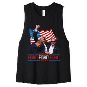 Trump 2024 President Fight Bloodied Fist Pumping Of Legend Women's Racerback Cropped Tank