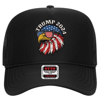 Trump 2024 Patriotic Eagle Sunglasses July 4th High Crown Mesh Back Trucker Hat