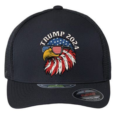 Trump 2024 Patriotic Eagle Sunglasses July 4th Flexfit Unipanel Trucker Cap