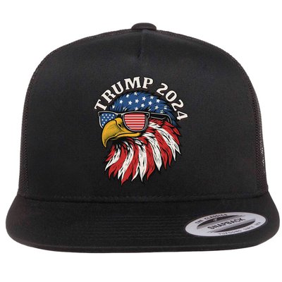 Trump 2024 Patriotic Eagle Sunglasses July 4th Flat Bill Trucker Hat