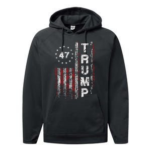 Trump 2024 Pro 47th President Us Flag Performance Fleece Hoodie