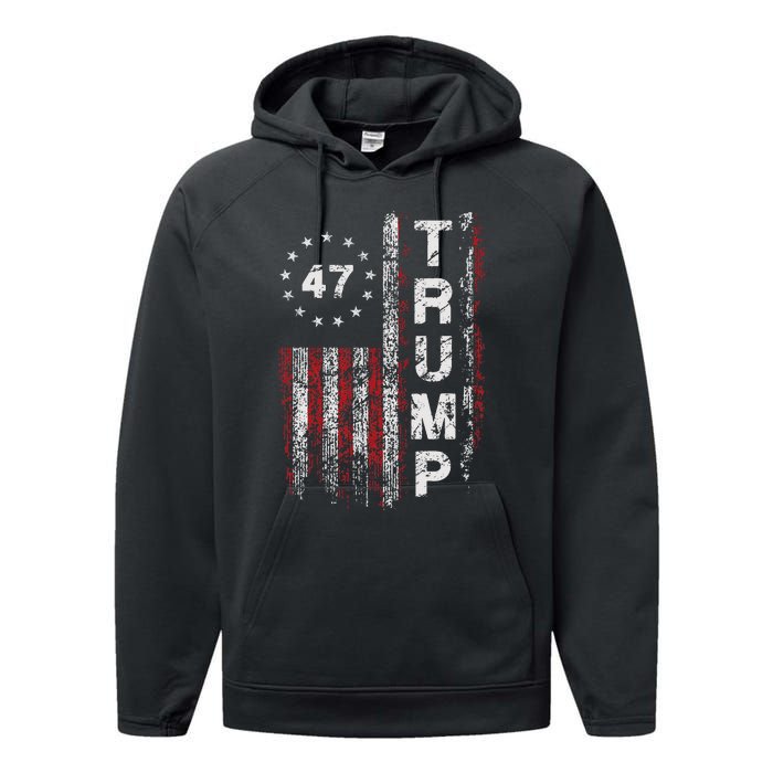 Trump 2024 Pro 47th President Us Flag Performance Fleece Hoodie