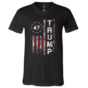 Trump 2024 Pro 47th President Us Flag V-Neck T-Shirt