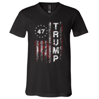 Trump 2024 Pro 47th President Us Flag V-Neck T-Shirt