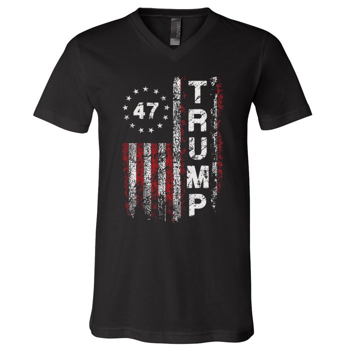 Trump 2024 Pro 47th President Us Flag V-Neck T-Shirt