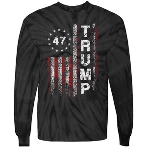 Trump 2024 Pro 47th President Us Flag Tie-Dye Long Sleeve Shirt