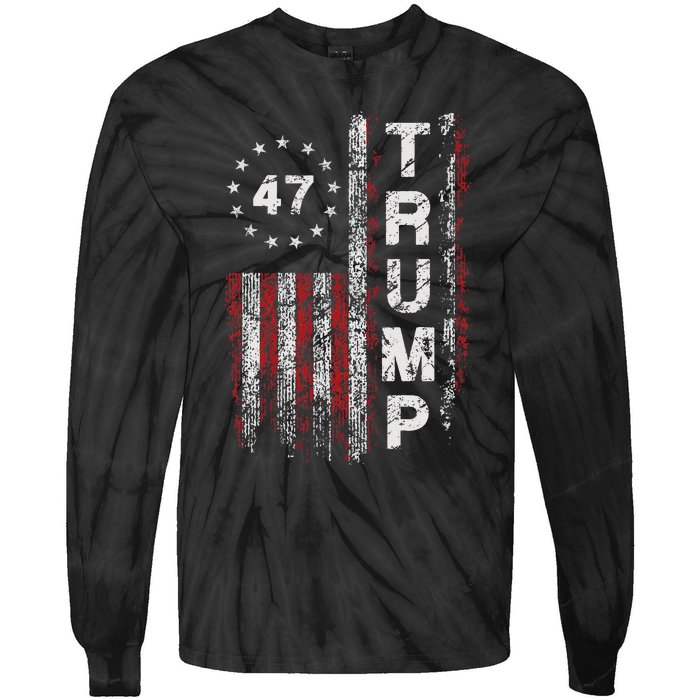 Trump 2024 Pro 47th President Us Flag Tie-Dye Long Sleeve Shirt