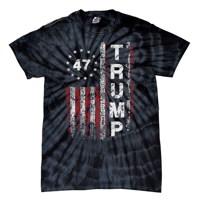 Trump 2024 Pro 47th President Us Flag Tie-Dye T-Shirt