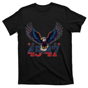 Trump 2024 President 45 And 47 American Flag Trump 2024 T-Shirt