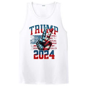 Trump 2024 Peace Sign With Two Fingers 2024 Red White & Blue PosiCharge Competitor Tank