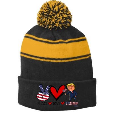 Trump 2024 Peace Love Us Flag President Trump Return Support Gift Stripe Pom Pom Beanie