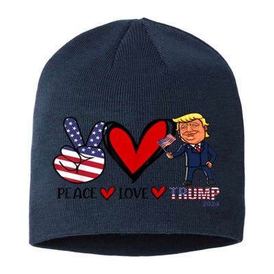 Trump 2024 Peace Love Us Flag President Trump Return Support Gift Sustainable Beanie