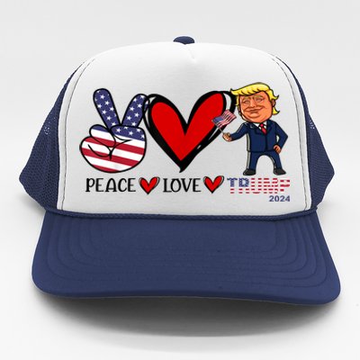 Trump 2024 Peace Love Us Flag President Trump Return Support Gift Trucker Hat