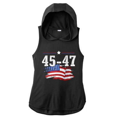 Trump 2024 President 45 And 47 American Flag Trump 2024 Ladies PosiCharge Tri-Blend Wicking Draft Hoodie Tank