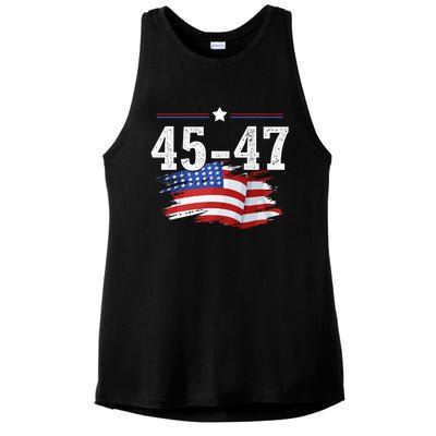 Trump 2024 President 45 And 47 American Flag Trump 2024 Ladies PosiCharge Tri-Blend Wicking Tank