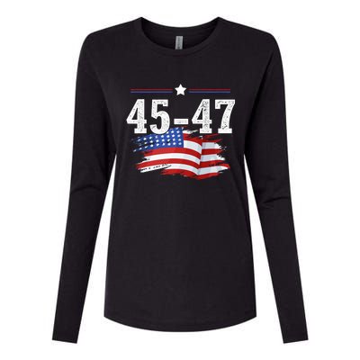 Trump 2024 President 45 And 47 American Flag Trump 2024 Womens Cotton Relaxed Long Sleeve T-Shirt