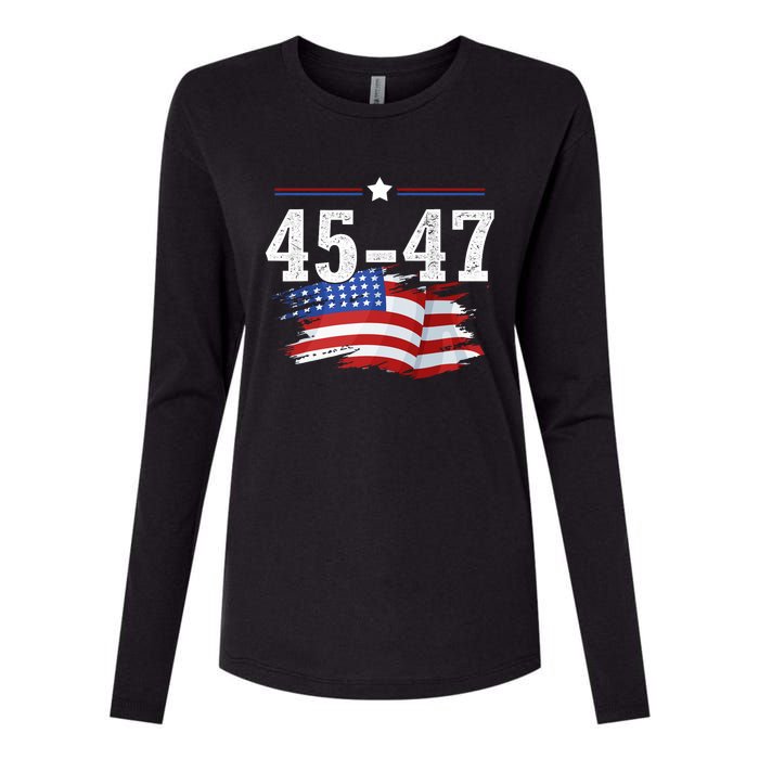 Trump 2024 President 45 And 47 American Flag Trump 2024 Womens Cotton Relaxed Long Sleeve T-Shirt