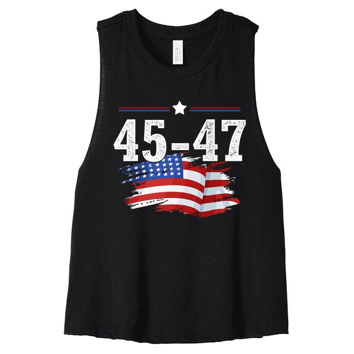 Trump 2024 President 45 And 47 American Flag Trump 2024 Women's Racerback Cropped Tank