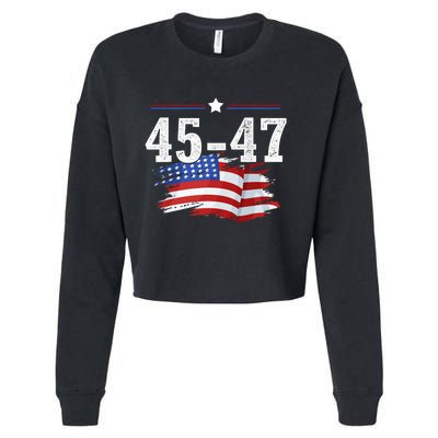 Trump 2024 President 45 And 47 American Flag Trump 2024 Cropped Pullover Crew