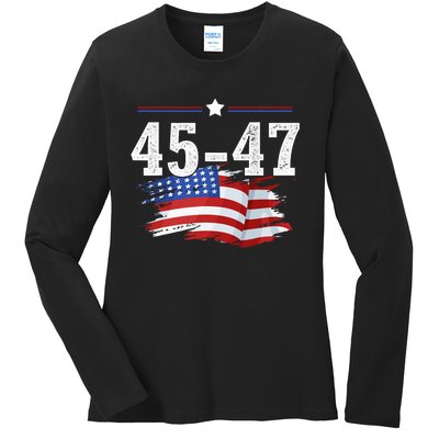 Trump 2024 President 45 And 47 American Flag Trump 2024 Ladies Long Sleeve Shirt