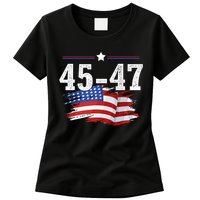 Trump 2024 President 45 And 47 American Flag Trump 2024 Women's T-Shirt