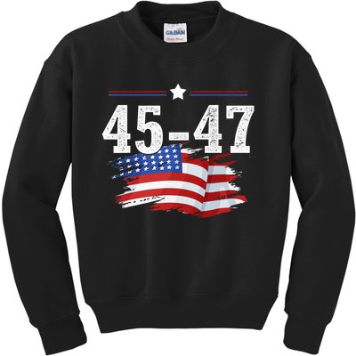 Trump 2024 President 45 And 47 American Flag Trump 2024 Kids Sweatshirt