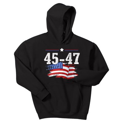 Trump 2024 President 45 And 47 American Flag Trump 2024 Kids Hoodie