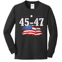 Trump 2024 President 45 And 47 American Flag Trump 2024 Kids Long Sleeve Shirt