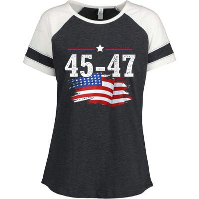 Trump 2024 President 45 And 47 American Flag Trump 2024 Enza Ladies Jersey Colorblock Tee