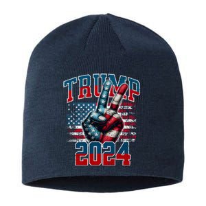 Trump 2024 Peace Sign Sustainable Beanie