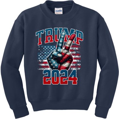 Trump 2024 Peace Sign Kids Sweatshirt