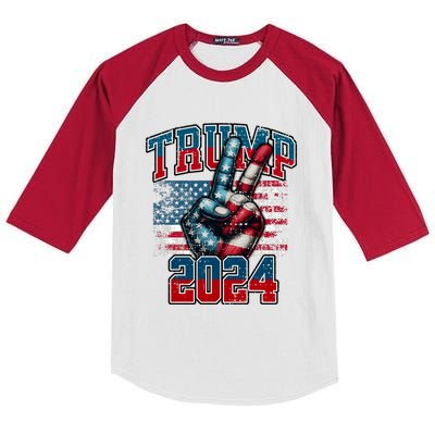 Trump 2024 Peace Sign Kids Colorblock Raglan Jersey