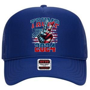 Trump 2024 Peace Sign High Crown Mesh Back Trucker Hat