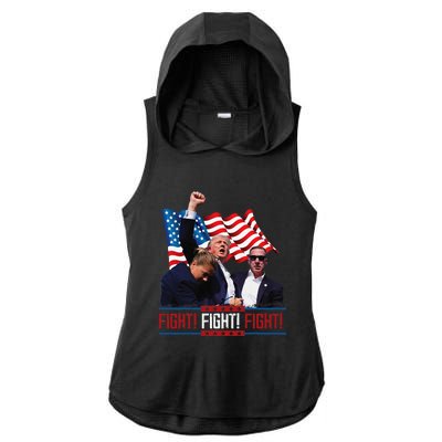 Trump 2024 President Fight Bloodied Fist Pumping Of Legend Ladies PosiCharge Tri-Blend Wicking Draft Hoodie Tank