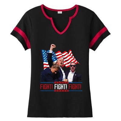 Trump 2024 President Fight Bloodied Fist Pumping Of Legend Ladies Halftime Notch Neck Tee