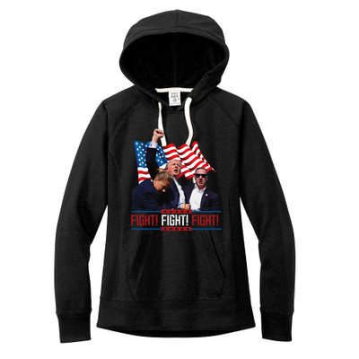 Trump 2024 President Fight Bloodied Fist Pumping Of Legend Women's Fleece Hoodie