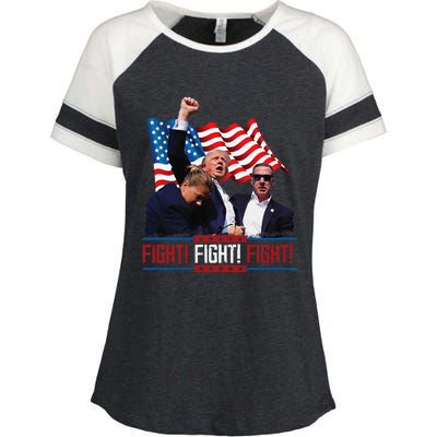 Trump 2024 President Fight Bloodied Fist Pumping Of Legend Enza Ladies Jersey Colorblock Tee