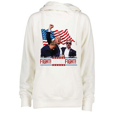 Trump 2024 President Fight Bloodied Fist Pumping Of Legend Womens Funnel Neck Pullover Hood