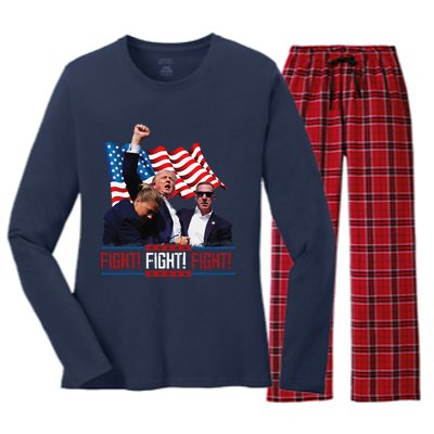 Trump 2024 President Fight Bloodied Fist Pumping Of Legend Women's Long Sleeve Flannel Pajama Set 