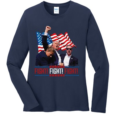 Trump 2024 President Fight Bloodied Fist Pumping Of Legend Ladies Long Sleeve Shirt