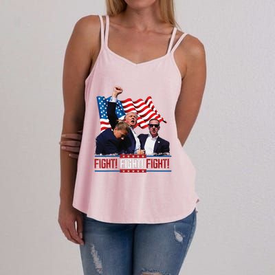 Trump 2024 President Fight Bloodied Fist Pumping Of Legend Women's Strappy Tank