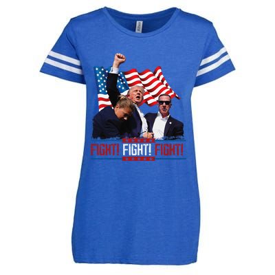 Trump 2024 President Fight Bloodied Fist Pumping Of Legend Enza Ladies Jersey Football T-Shirt