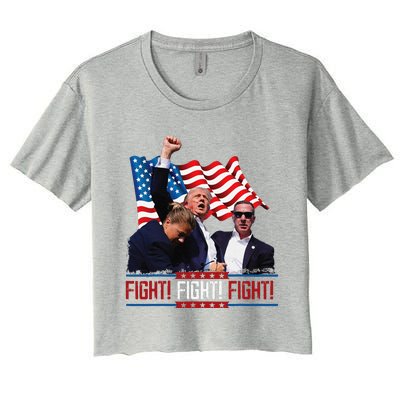 Trump 2024 President Fight Bloodied Fist Pumping Of Legend Women's Crop Top Tee