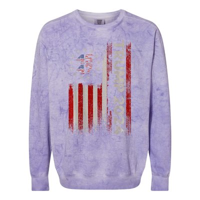 Trump 2024 President 45 And 47 American Flag Trump 2024 Back Colorblast Crewneck Sweatshirt