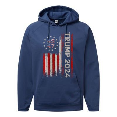 Trump 2024 President 45 And 47 American Flag Trump 2024 Back Performance Fleece Hoodie