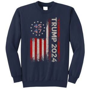 Trump 2024 President 45 And 47 American Flag Trump 2024 Back Sweatshirt