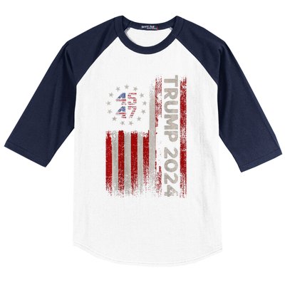 Trump 2024 President 45 And 47 American Flag Trump 2024 Back Baseball Sleeve Shirt