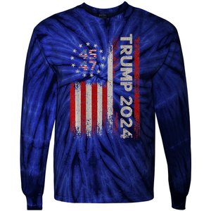 Trump 2024 President 45 And 47 American Flag Trump 2024 Back Tie-Dye Long Sleeve Shirt