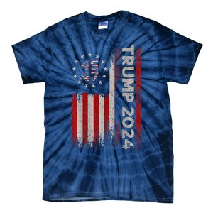 Trump 2024 President 45 And 47 American Flag Trump 2024 Back Tie-Dye T-Shirt